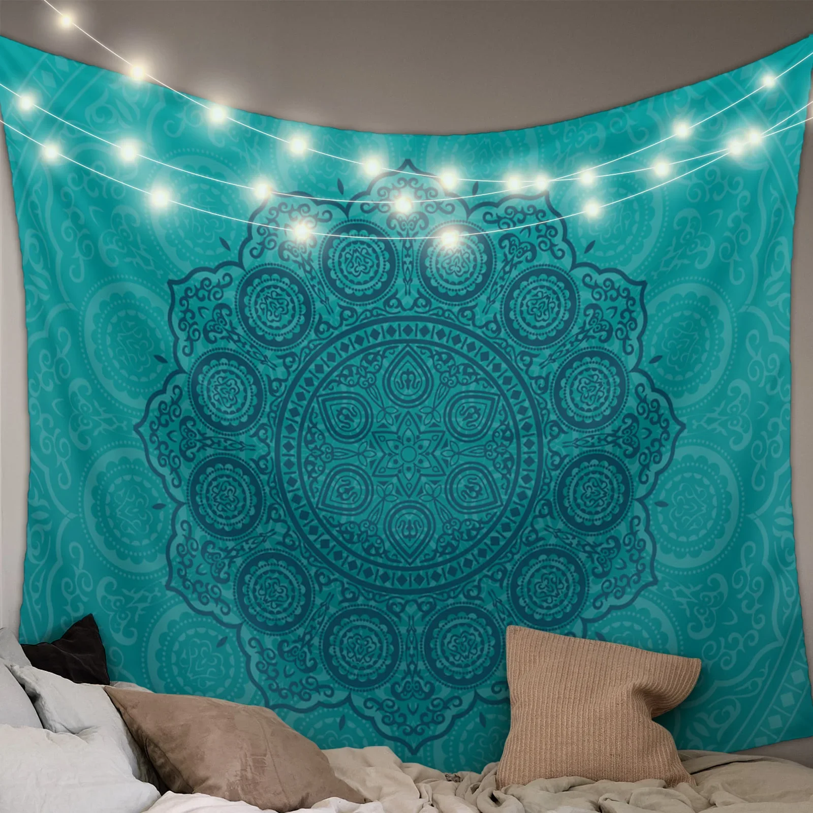 Mandala Aqua Texture Printed Large Tapestry Hippie Wall Hanging Boho Tapestries Room Art Decor Aesthetic Mats Sheet Blanket