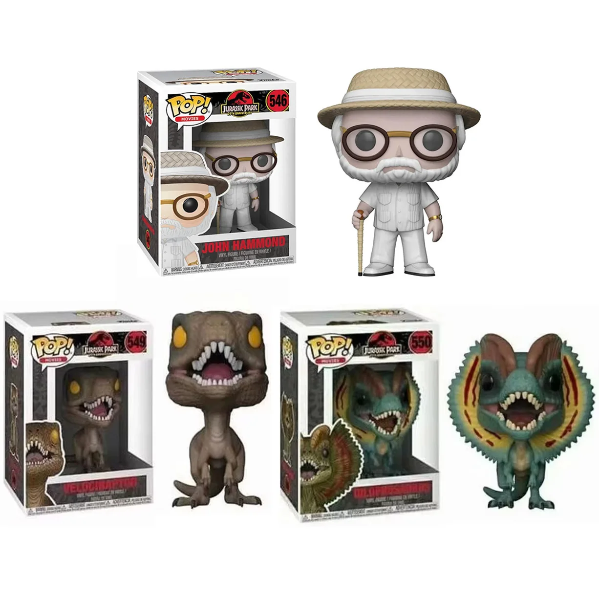 Funko Pop Movies Jurassic Park John Hammond #546 Dinosaur Velociraptor #549 Dilophosaurus #550 Vinyl Action Figures Toys Gifts