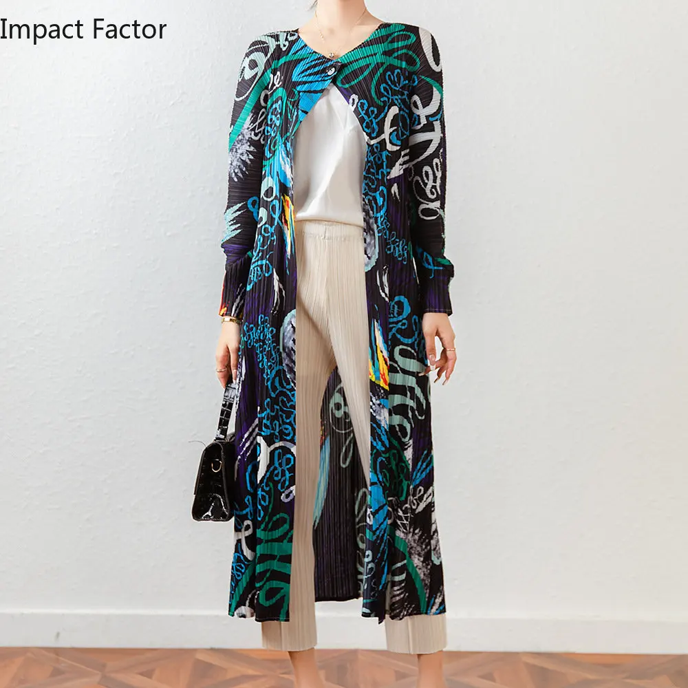 

Miyake Pleated New Women's Dress Design Sense Slim Trench Coat Casual Fashion Printed Long Cape Coat Spring 2023