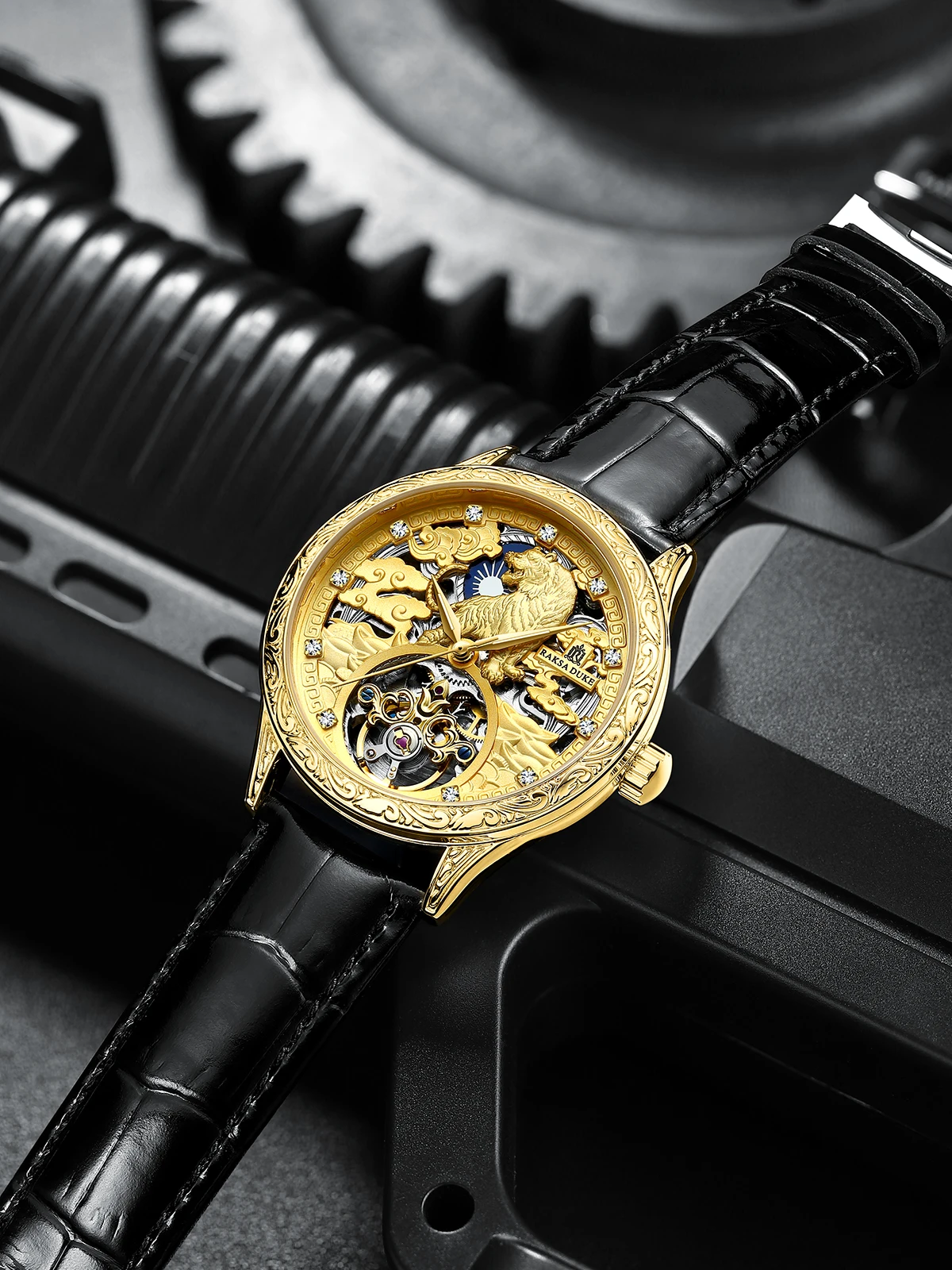 RS 901 Tiger Fully automatic mechanical star relief technology tourbillon waterproof watch