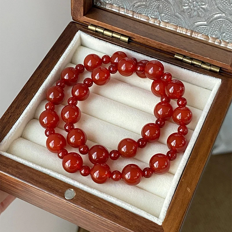 Bracelet en agate rouge naturelle transparente comme du glace de 5-10 mm, véritable bracelet en agate rouge, pour l'année du destin, de la richesse et de la bénédiction, bijou en corde rouge