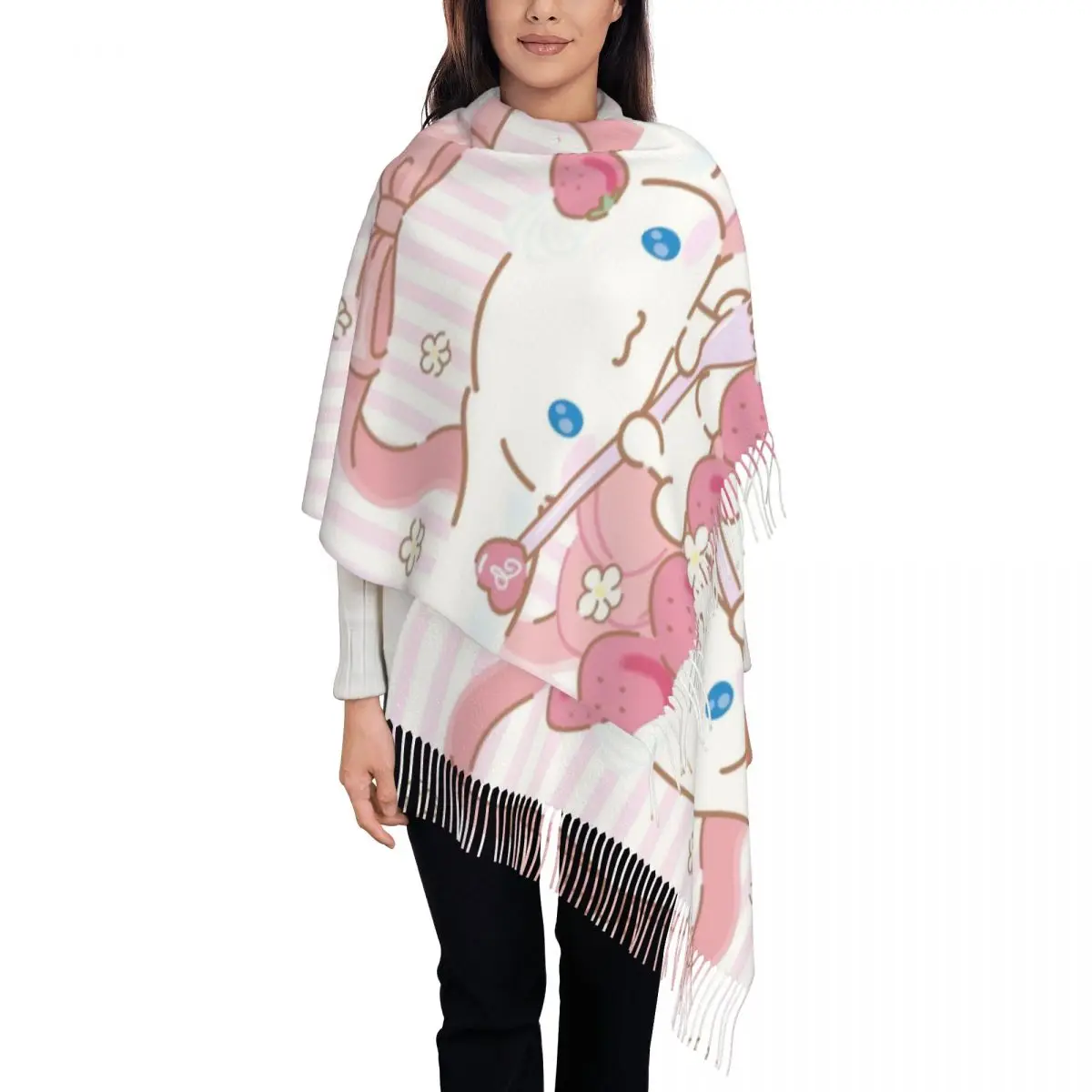 

Шарф с героями мультфильмов Cinnamoroll Sanrio на заказ для мужчин и женщин, зима-осень, теплые шарфы Yugui Dog Xina, шаль для собак с корицей