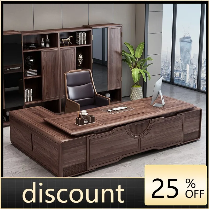 

LMM new Chinese boss office desk and chair combination modern solid wood office furniture spot