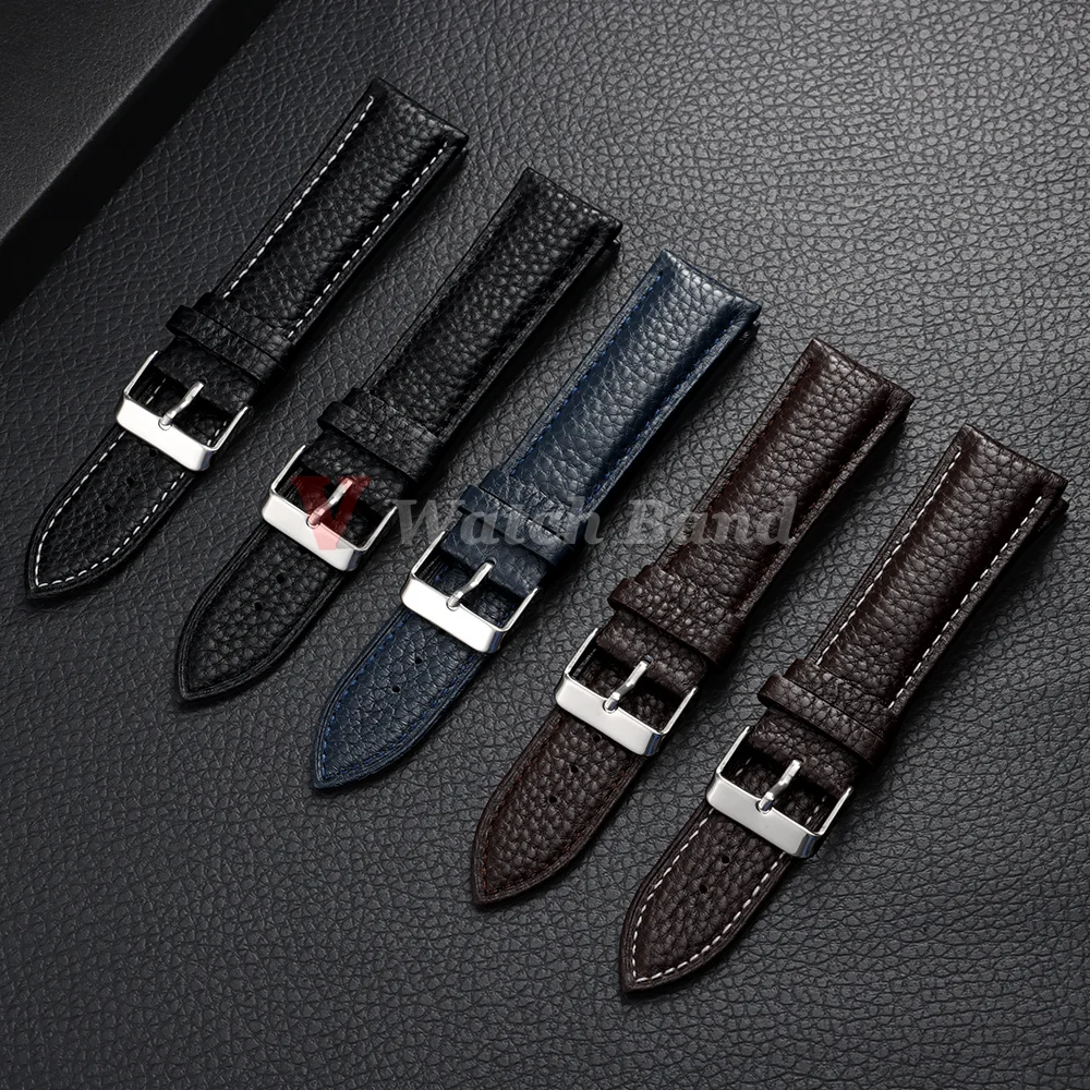 Lychee Pattern Leather Watch Strap 18mm 19mm 20mm 21mm 22mm Brown Blue Men Women Sport Universal Bracelet Watchband with Tool