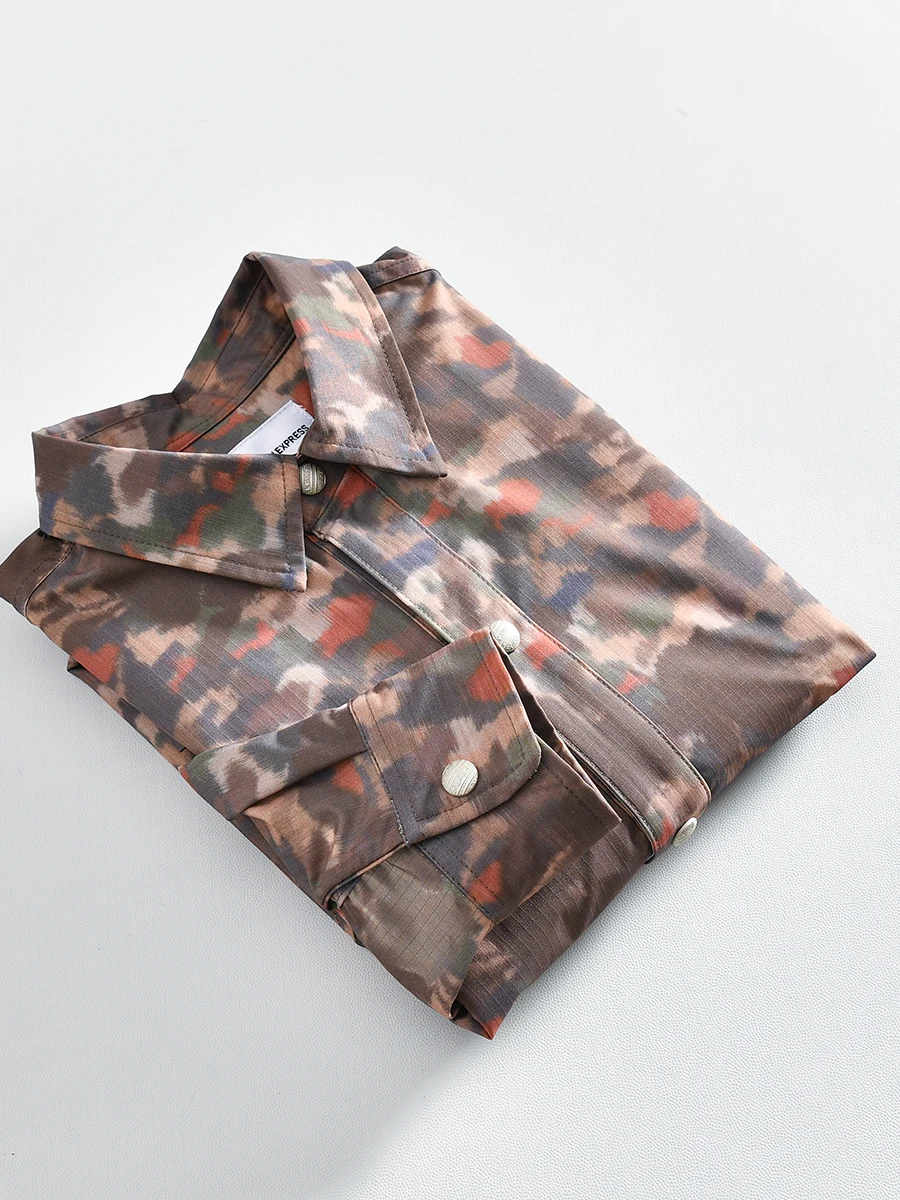 

American Retro Camouflage Print Loose Long Sleeve Collared Men's Shirt Casual Japanese Style Outerwear Autumn Youth Fashion