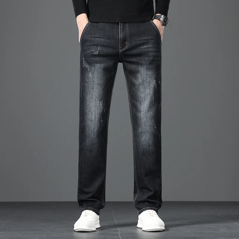 2026 Autumn Retro Scratch Fashionable High Waist Straight Loose Business Casual Men's Denim Jeans High Quality Midweight Pants