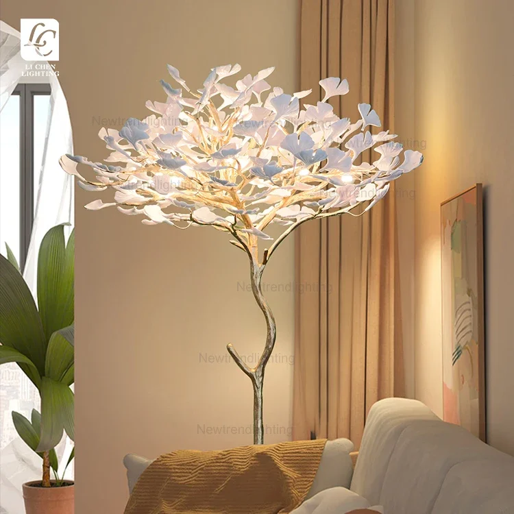 Ginkgo Plastic Leaf Shape Decorative Indoor Bedroom Living Room Resin Metal Modern Led Floor Lamp