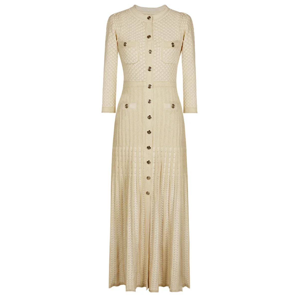 2026 Fashionable Lapel Knitted Long Dress Round Neck Slimming Gown Long Sleeve Matching Jacket Midlength Skirt Womens view 3