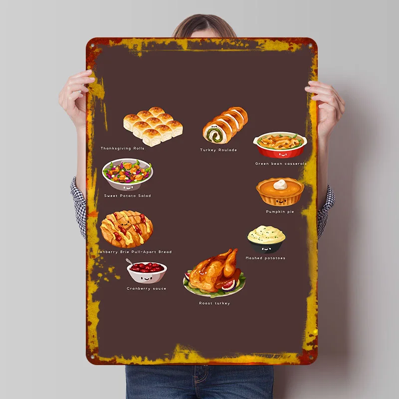 Thanksgiving Feast Cartoon Tin Plaque Poster Customized Wall Art Retro Vintage Metal Signs for Man Cave Decoration Home Decor At