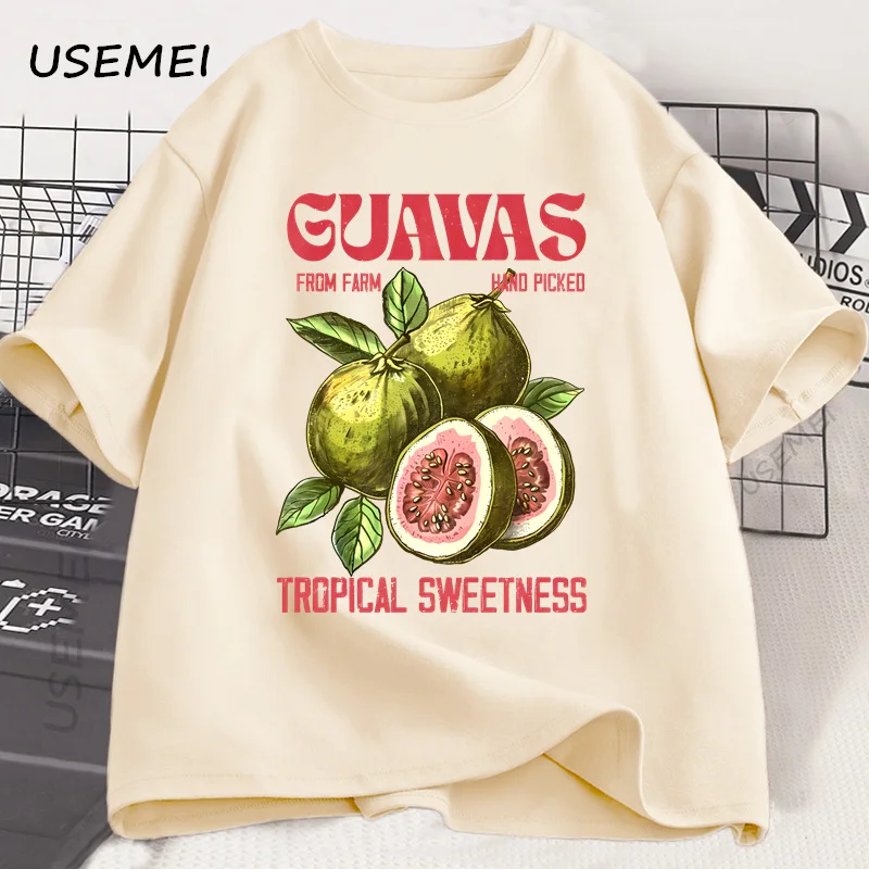 Guavas Retro Commercial Graphic T Shirts Vintage Guavas Label T-Shirt Fruit Lover Tee Cute Unisex Adult Graphic T Shirt Clothes