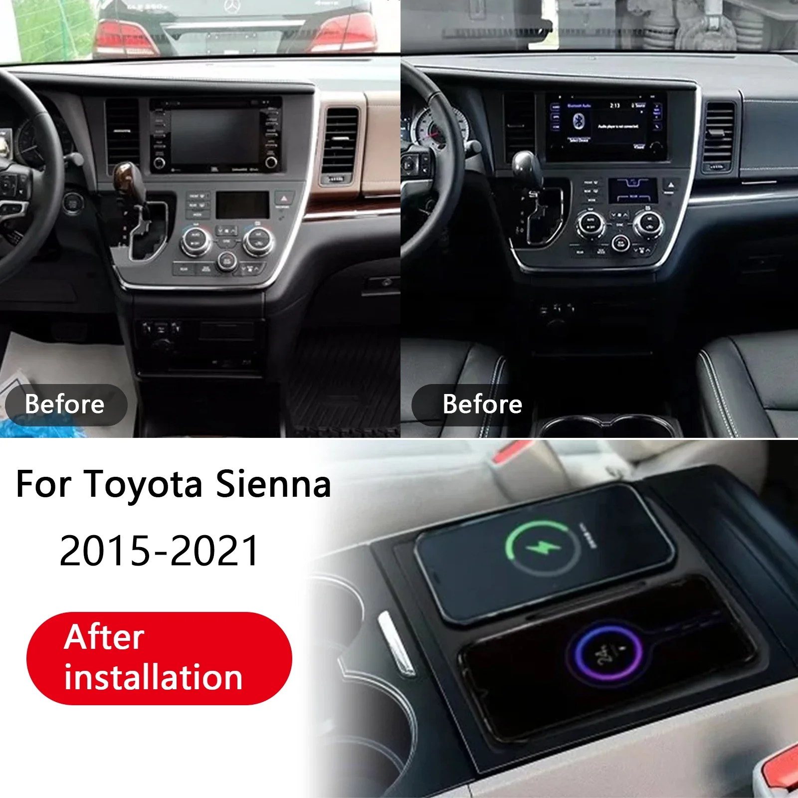 2 DIN For Toyota Sienna 2015-2021 Car center console phone charger fast wireless charger charging plate charging holder