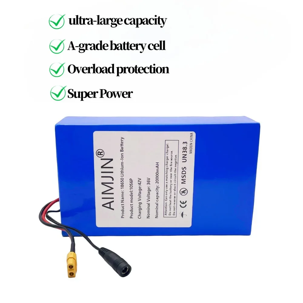 Batterie Li-ion Rechargeable haute capacité 18650 10S6P 36V 20000mAh, BMS intégré, adaptée à la batterie de Scooter électrique