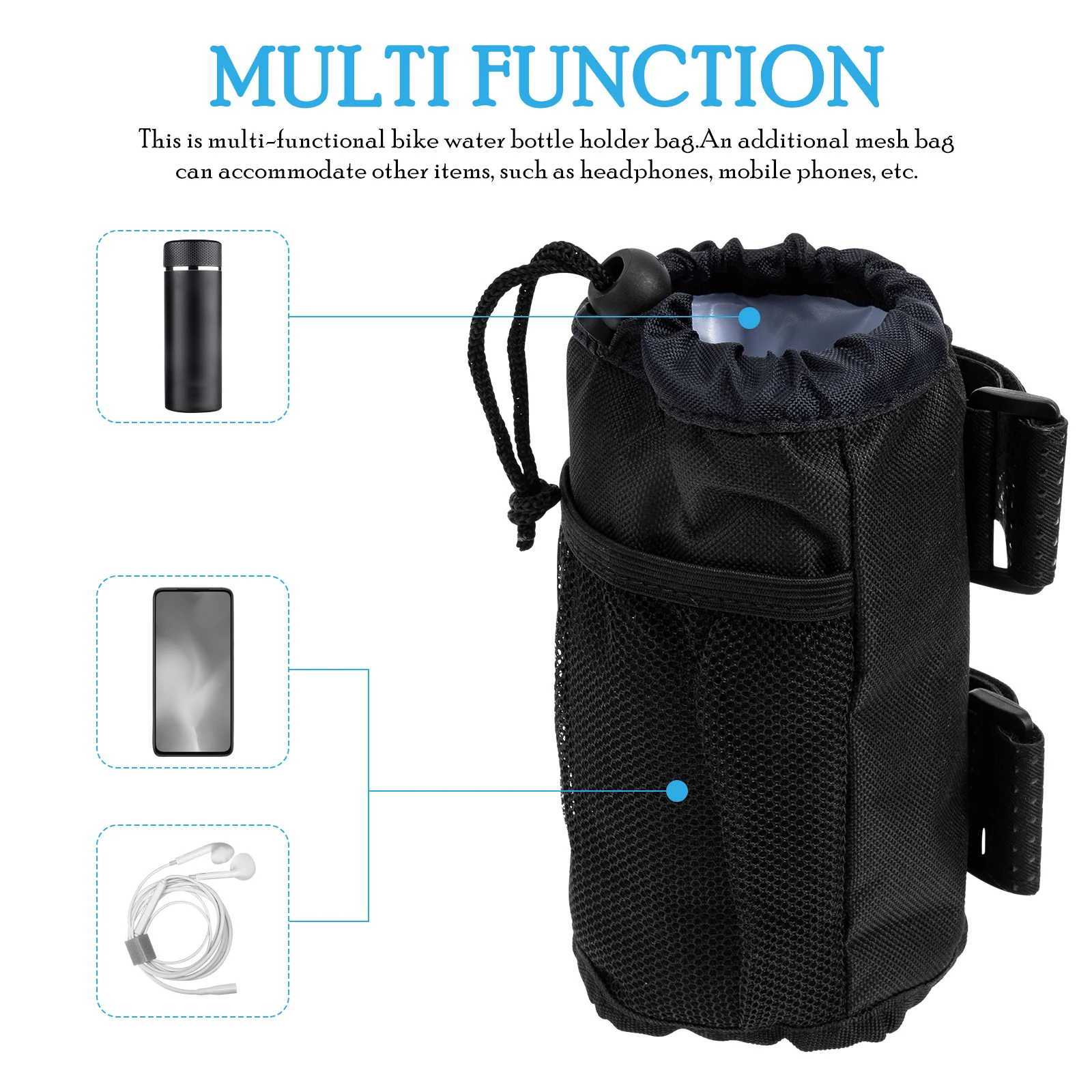 

Bike Water Bottle Holder Lightweight Handlebar Storage Bag Drawstring Design Cycling Outdoor Kettle Holder Cloth Storage Bag