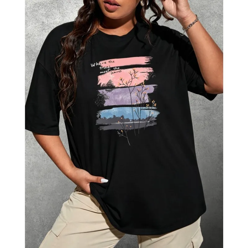 

2026 Cotton Summer Women's T-shirts Print Art Pattern Color Unique Short Sleeved Study Cheap Tops For Women
