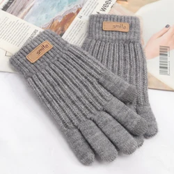 Men Women Knitted Gloves Black Winter Touchscreen Male Thicken Warm Wool Cashmere Solid Stripe Mitten Business Autumn Work Glove