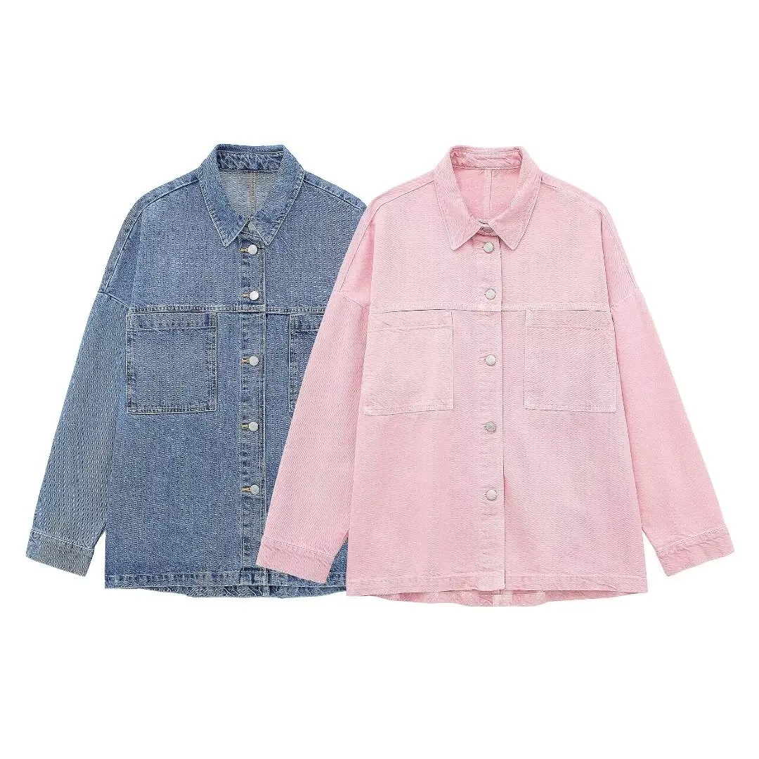 Tangada Women 2024 Pink Thick Oversized Denim Coat Female Long Sleeve Jacket Ladies Loose Outwear 3H0374