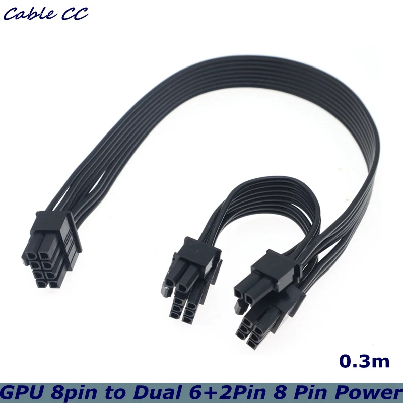 0.3m PCI Express GPU 8pin to Dual 6+2Pin 8 Pin Power Supply Cable PCI-e Graphics Card 8pin 1 to 2 Power Cord For Corsair CS