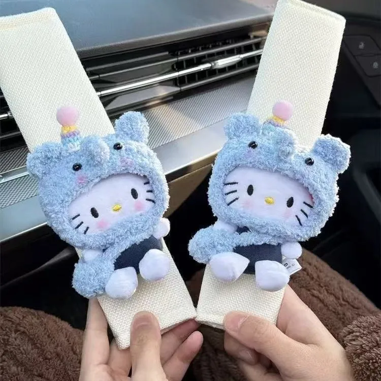 

Car Seat Belt Winter Short Plush Shoulder Protector Anti Pinch Neck Cute Hello Kitty Women's Car Interior Decoration Gift