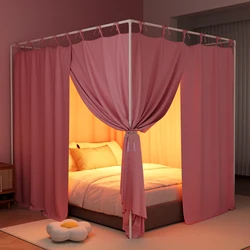Curtain Blackout Canopy Post Bed Canopy Bed Curtains with Top Ties Windproof Lightproof for Adults Bedroom Decor Black PINK