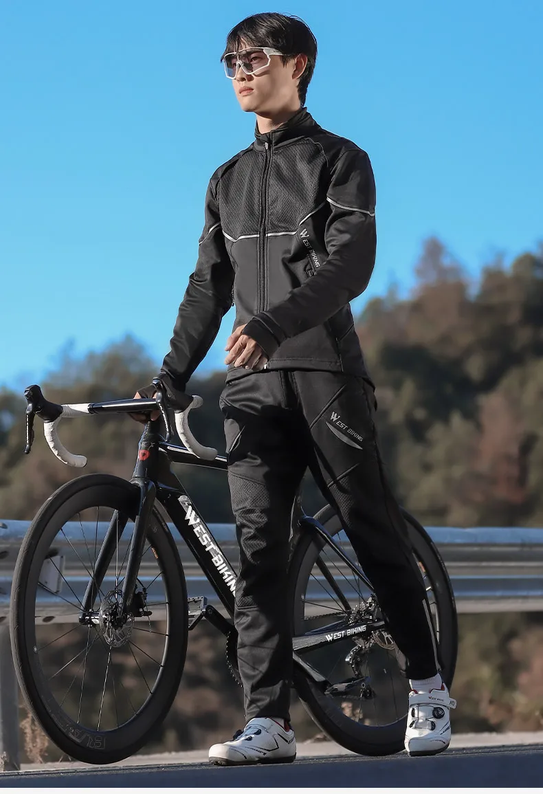 WEST BIKING Winter-Fahrradjacke, warme, winddichte MTB-Fahrradjacke für Herren, Fahrradbekleidung, reflektierendes Set – Detail 7