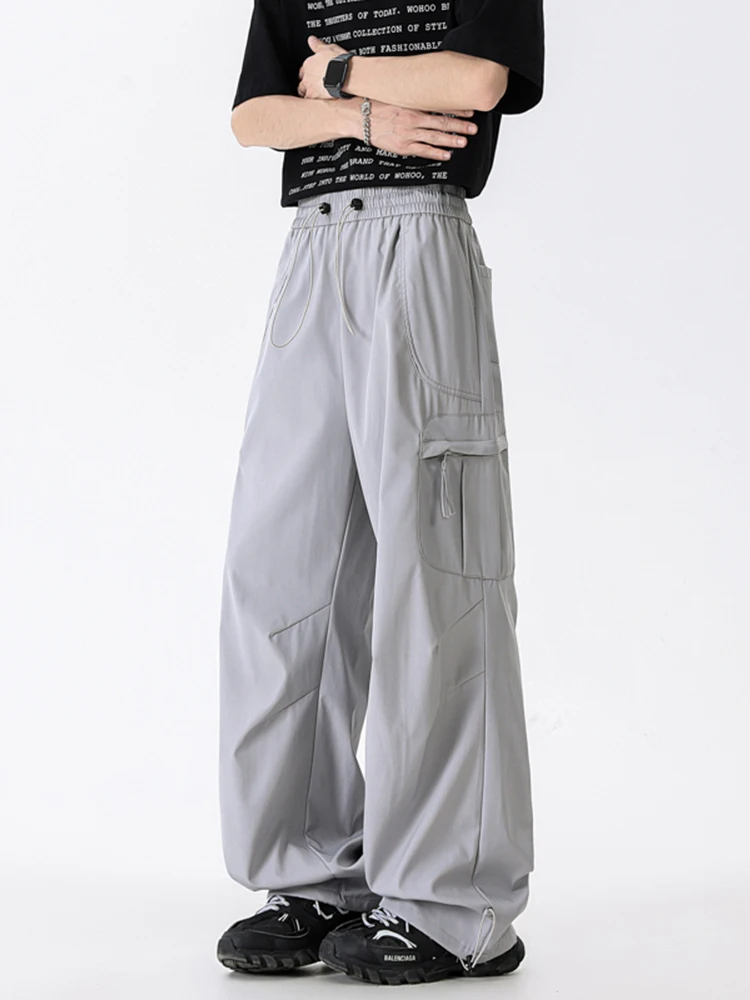 

American Sle Men's Cargo Pants Summer Trendy High Street Loose Fit Big ket Casual Paratrooper Workwear Straight Leg Trou...