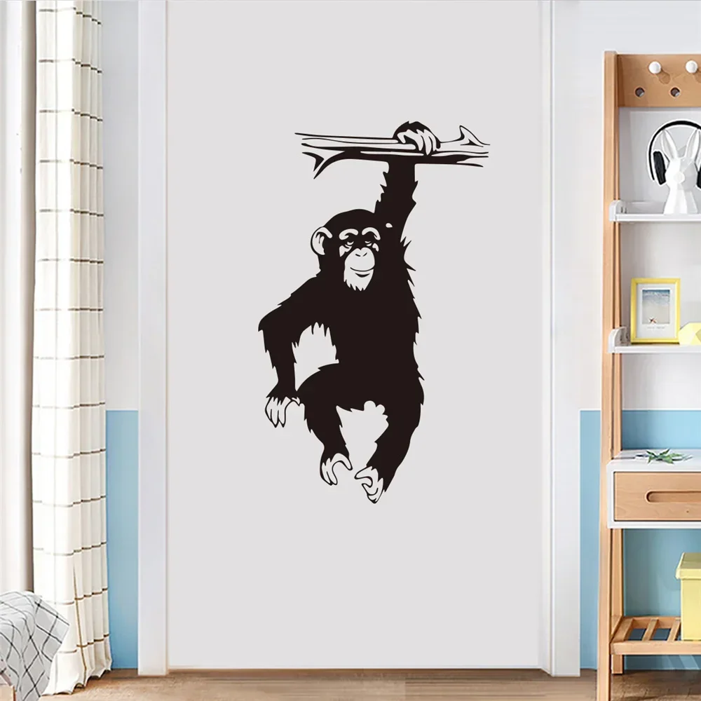 Chimpanzee Hang From Branches Wall Stickers For Kids Room Baby Bedroom Door Wallpaper Vinyl Monkey Self Stick Decal Home Decor