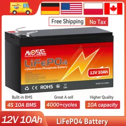 12V 10Ah LiFePO4 Lithium Battery Built-in 10A BMS Energy Storage Rechargeable Deep Cycles For Lighting Power Wheels Fish Finder