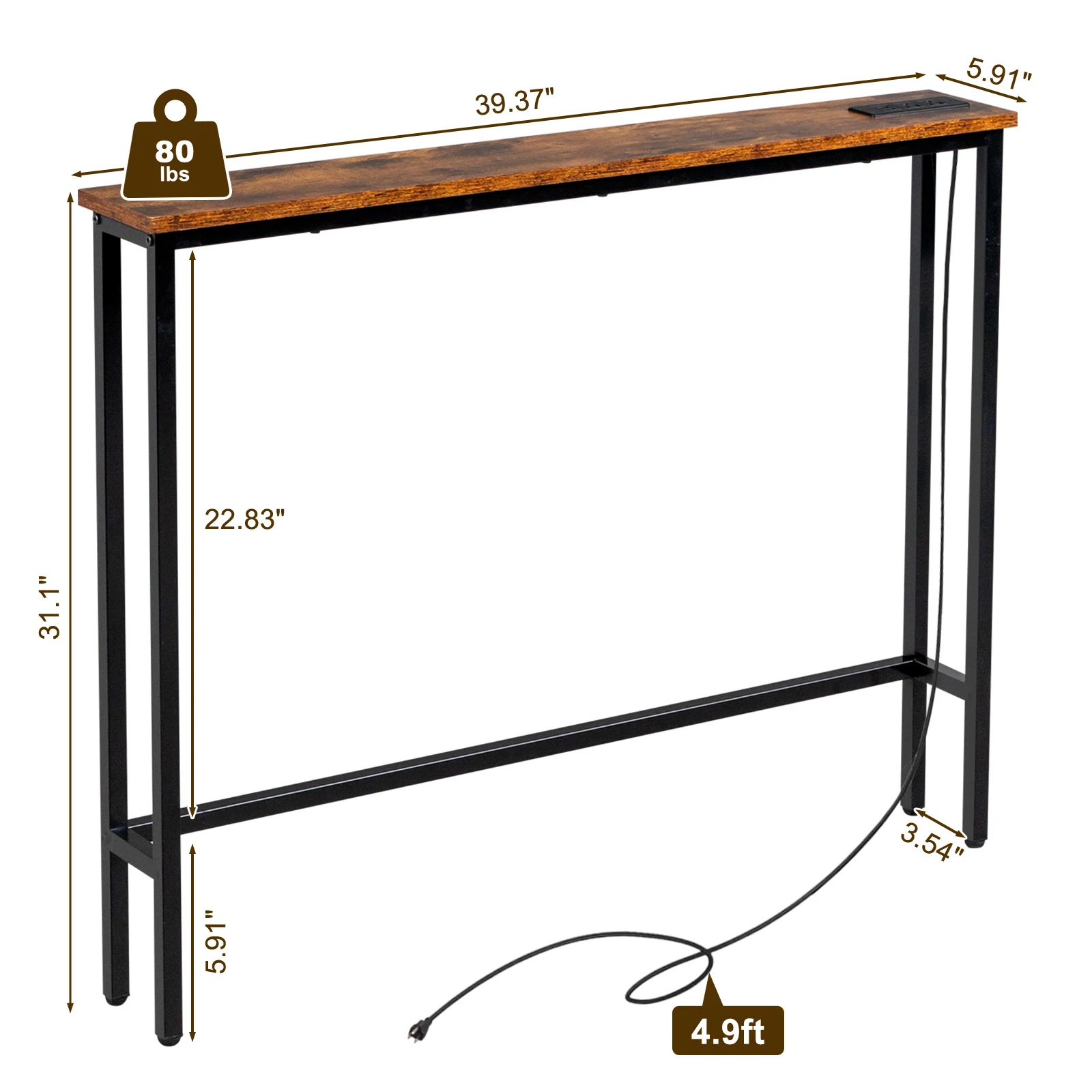 Narrow Console Table with Charging Station 2