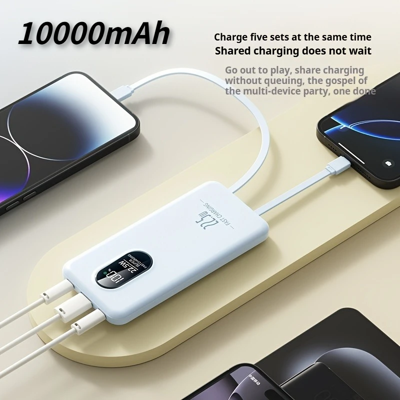 

Многофункциональный блок питания 10000 мАч, 22,5 Вт, портативный перезаряжаемый аккумулятор большой емкости со встроенными 3 кабелями, интеллектуальный цифровой дисплей