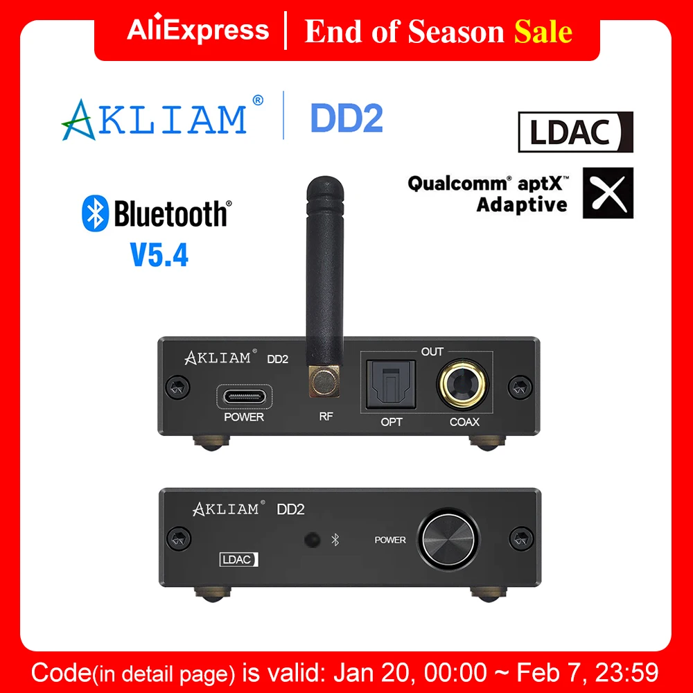 AkLIAM DD2 LDAC Aptx-Adaptive Bluetooth 5.4 to SPDIF Coaxial and Optical Output Digital Interface APTX-HD LDAC Converter