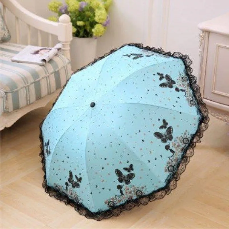 Butterfly Lace Printed Sunshade Umbrella For Both Rain And Sunshine, Triple Fold Wind Resistant Sunshade Umbrella