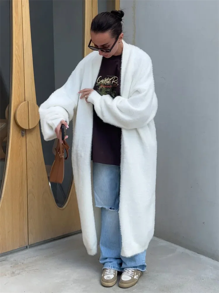 

Knitwear Sweater Cardigan Overcoat Female Loose Long Sleeve Solid V-Neck Patchwork Casual Outwear Women's Knit Cardigan