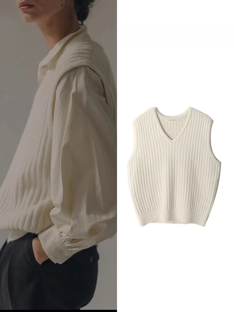 

Женский свободный шерстяной жилет 2025: Новинка ранней весны в корейском стиле, V-образный вырез, топ без рукавов, для повседневной носки, из хлопка с эффектом жатки