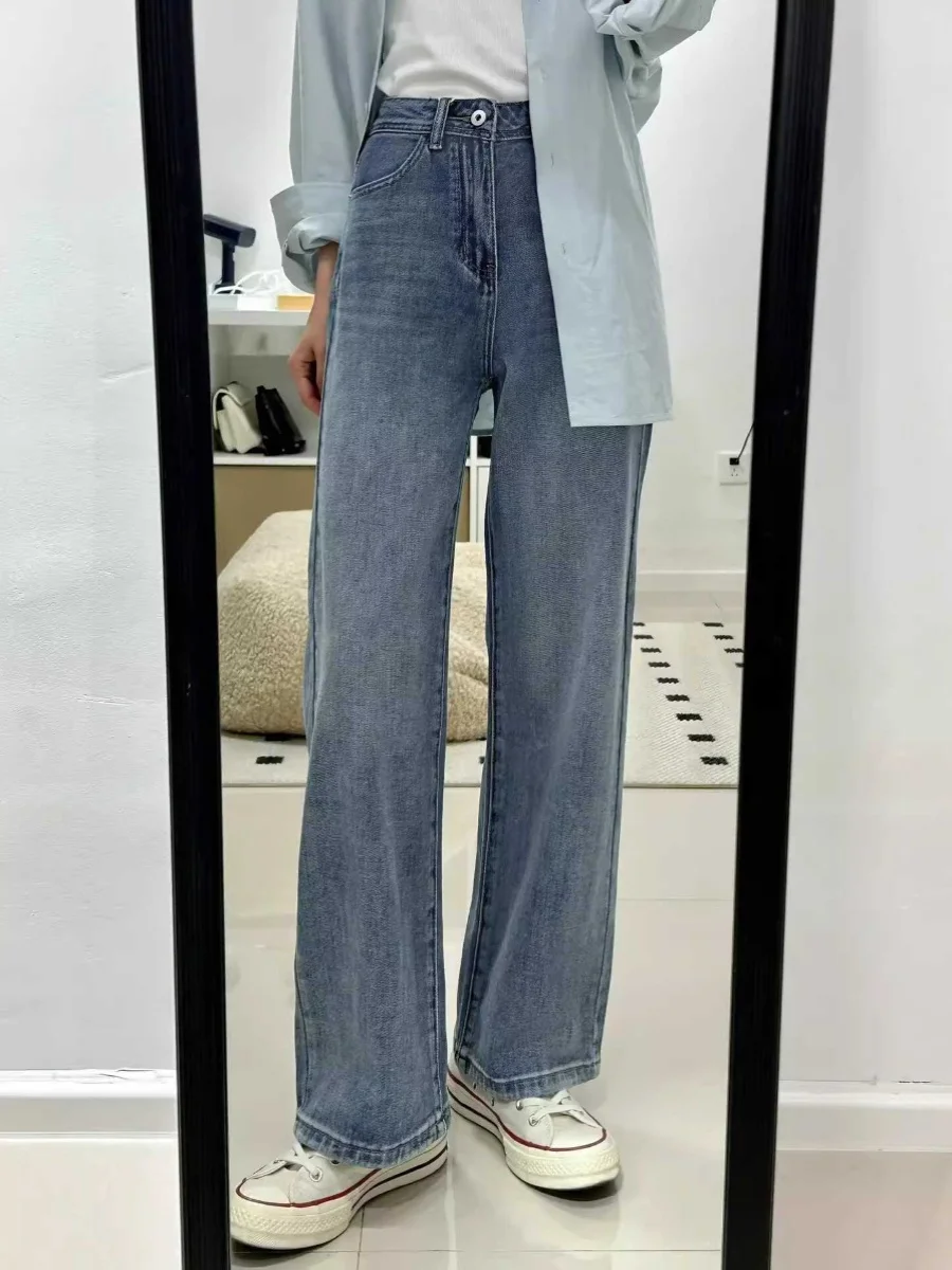 

High Waist Straight Leg Jeans for Pear aped Women Summer New plus Size Loose Wide Leg Pants Anti Wrinkle Denim Fabric