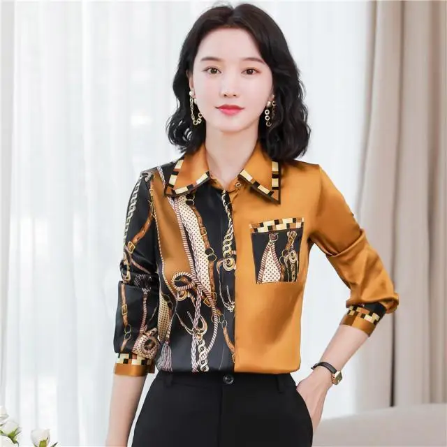 2024 Spring New Korean Printed Long Sleeve Chiffon Shirt for Women with a Small Design Sense and a Small High End Western Style