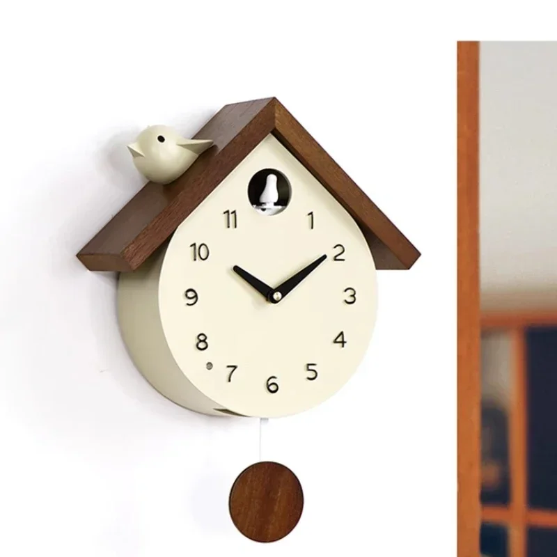 Wood Bird's Wall Clock Creative Children's Room Wall Decor Vintage Style Entrance Hanging Timepiece Living Room Home Accessories