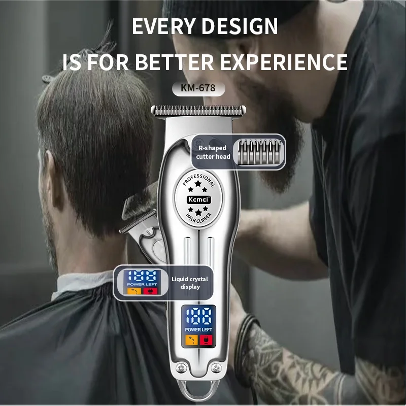 Kemei Rechargeable Edgers Professional Clipper Electric Hair Cutting Kit Cordless Hair Trimmer LCD Display Beard Shaver for Men