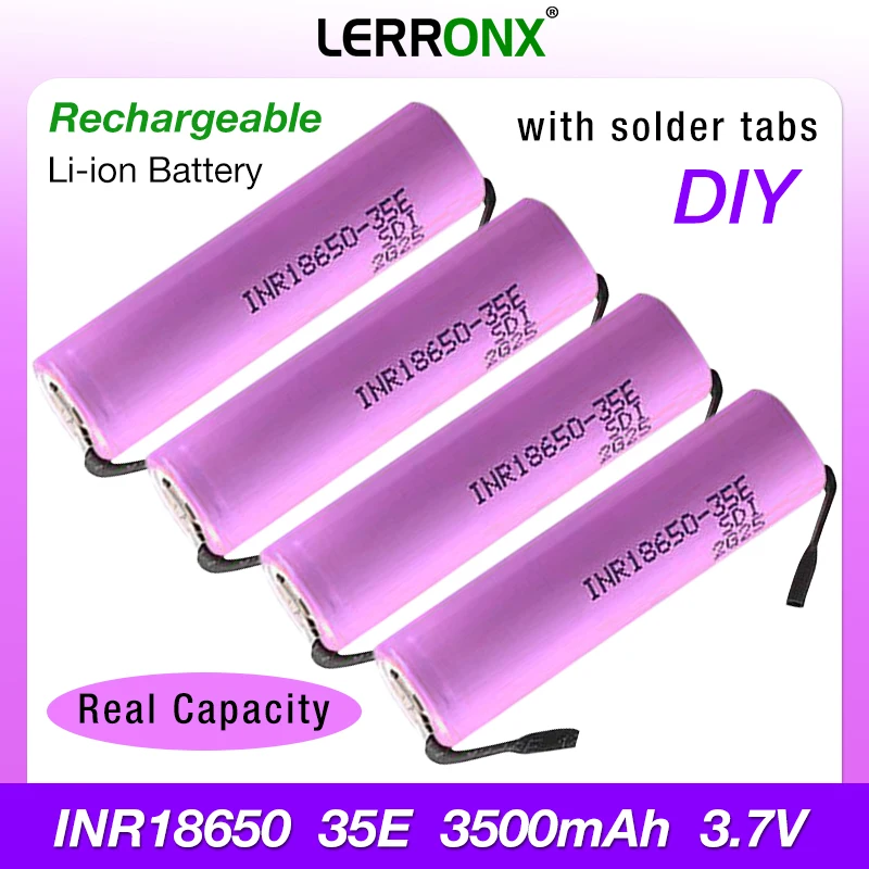 Batería recargable de iones de litio para Samsung INR18650, 18650, 35E, 3,7 V, 3.5Ah, paquete de batería DIY, linterna de 25A, alta corriente con pestañas