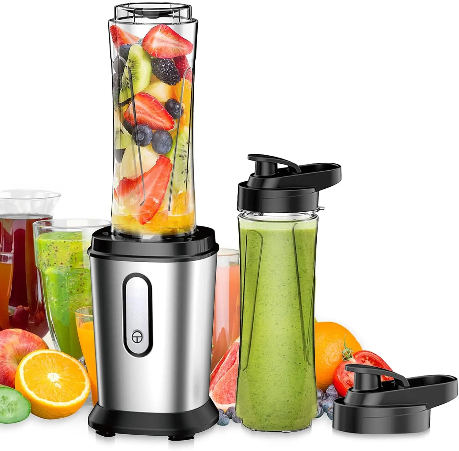 

Electric Smoothie Blender with 4 Stainless Steel Blades, 2 x 20oz BPA-Free Tritan Bottles for Shakes & Smoothies