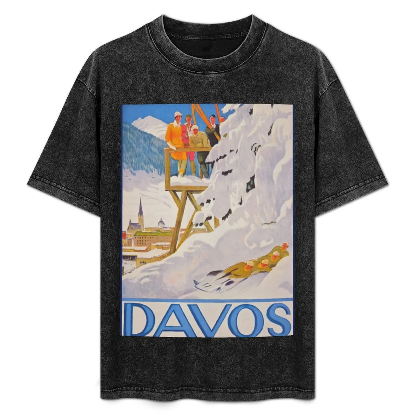 

Davos Switzerland Vintage Ski Poster T-Shirt Plus Size Short Sleeve T-Shirt