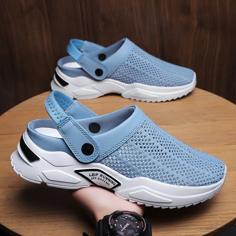 

Mesh Men Sandals Outdoor Clogs Casual Sneakers for Man Breathable Half Slippers Slip on Lightweight Walking Beach Man Shoes