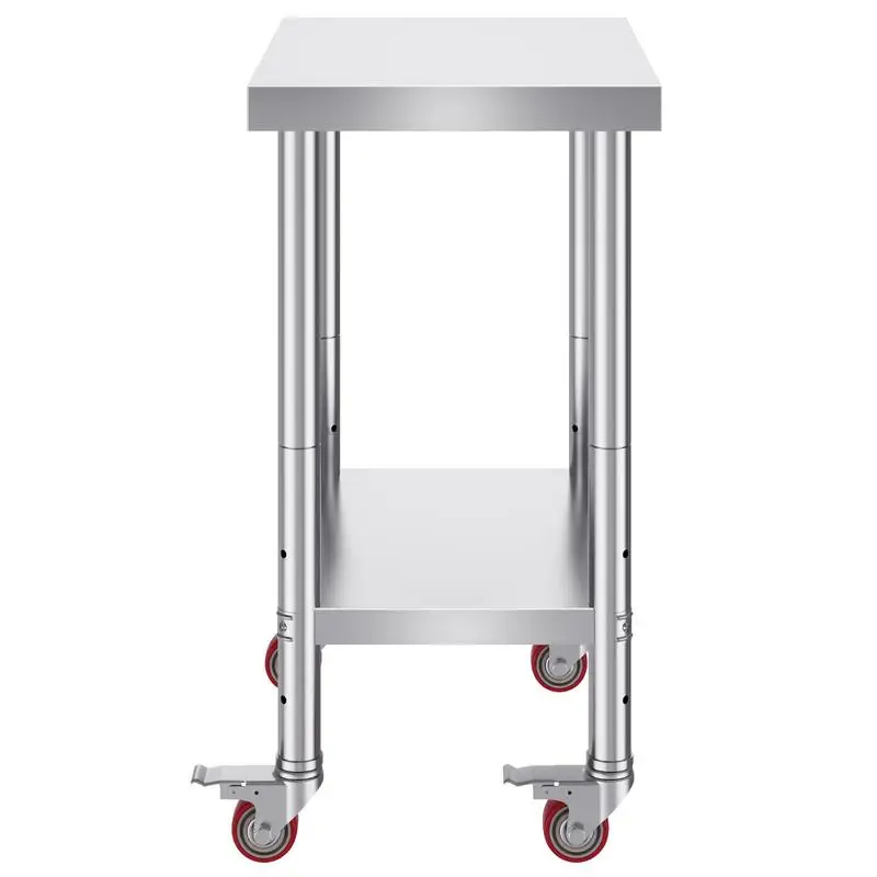 Table de travail de cuisine 61x46x86 cm en acier inoxydable avec roulettes et freins, capacité de charge de 100 kg, pour la préparation des aliments dans les cafétérias, les hôtels, les hôpitaux, les cliniques et les restaurants