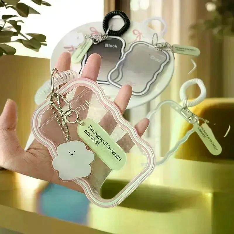 Soft Silicone Photocard Display Storage Protect Cover with Elastic Rope Pendant, Keychain Bag Charm Card Holder