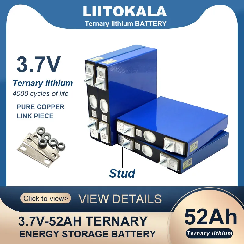 

Аккумуляторная батарея LiitoKala, 3,7 в, 52 Ач, 52000 мАч, тройная литиевая батарея для мотоцикла, автомобиля, 12 В, 24 В, стандартная шпилька для модификации