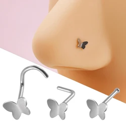 1PC Butterfly Nose Bone Ring Staight Screw L Shape Nose Stud 20g Ear Lobe Piercing Tragus Earrings Piercing Body Jewelry