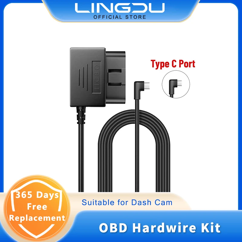

Кабель питания LINGDU Type-C OBD для автомобильной камеры, видеорегистратора, режима парковки, 3,35 м, 12-24В на 5В, с защитой от низкого напряжения