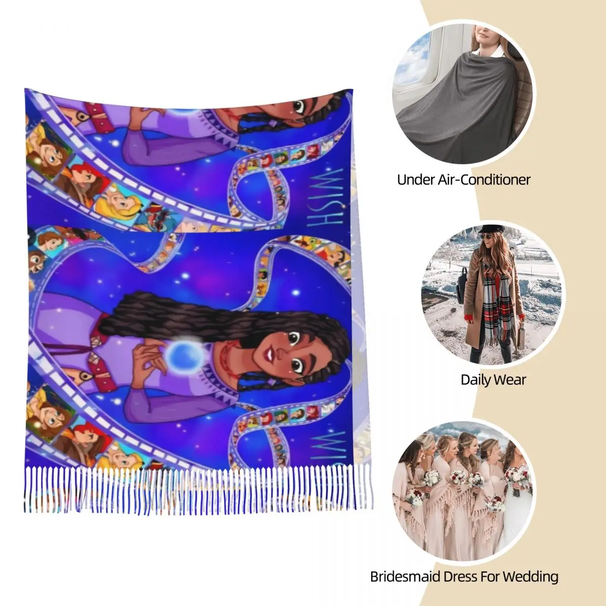 وشاح نسائي مع شرابة الرغبات فيلم الرسوم المتحركة آشا ستار كبير شتاء خريف شال التفاف هدايا فتاة سحرية أوشحة الباشمينا #3