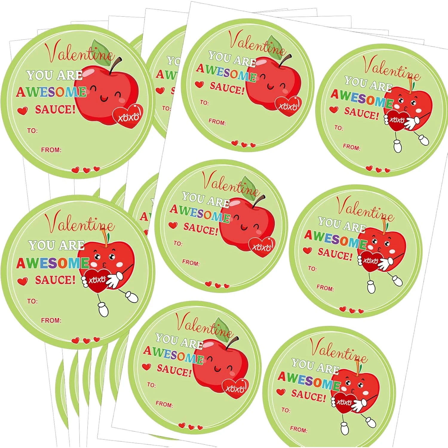 Valentines Sticker 2 inch to from Apple Happy Valentine's Day Stickers Classroom Awesome Sauce Fruit Puns Themed Valentine Tags