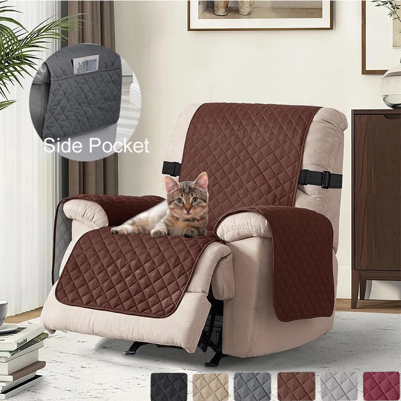 1 Seater Geometric Recliner Sofa Cover Thicken Quilted Armchair Cover Pet Mat Non-slip with Elastic Strap Protector Slipcover