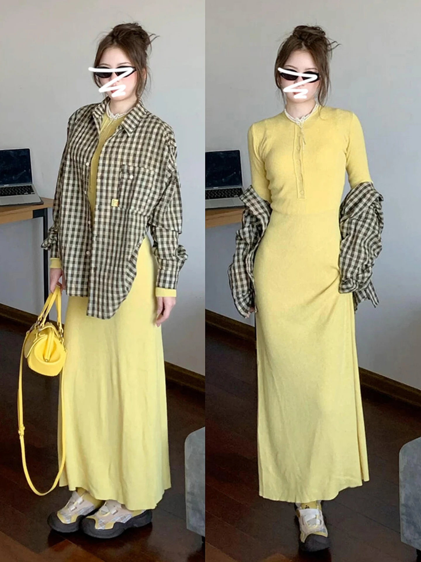 

Женское желтое платье с длинным рукавом в японском стиле, весенне-осеннее, модное, новинка 2026 года, уникальное, особенное, милое.